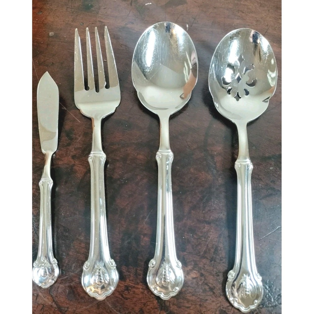 Wallace Napoleon Bee 4-Pc Serving Set Spoon Fork Butter Knife Stainless Steel